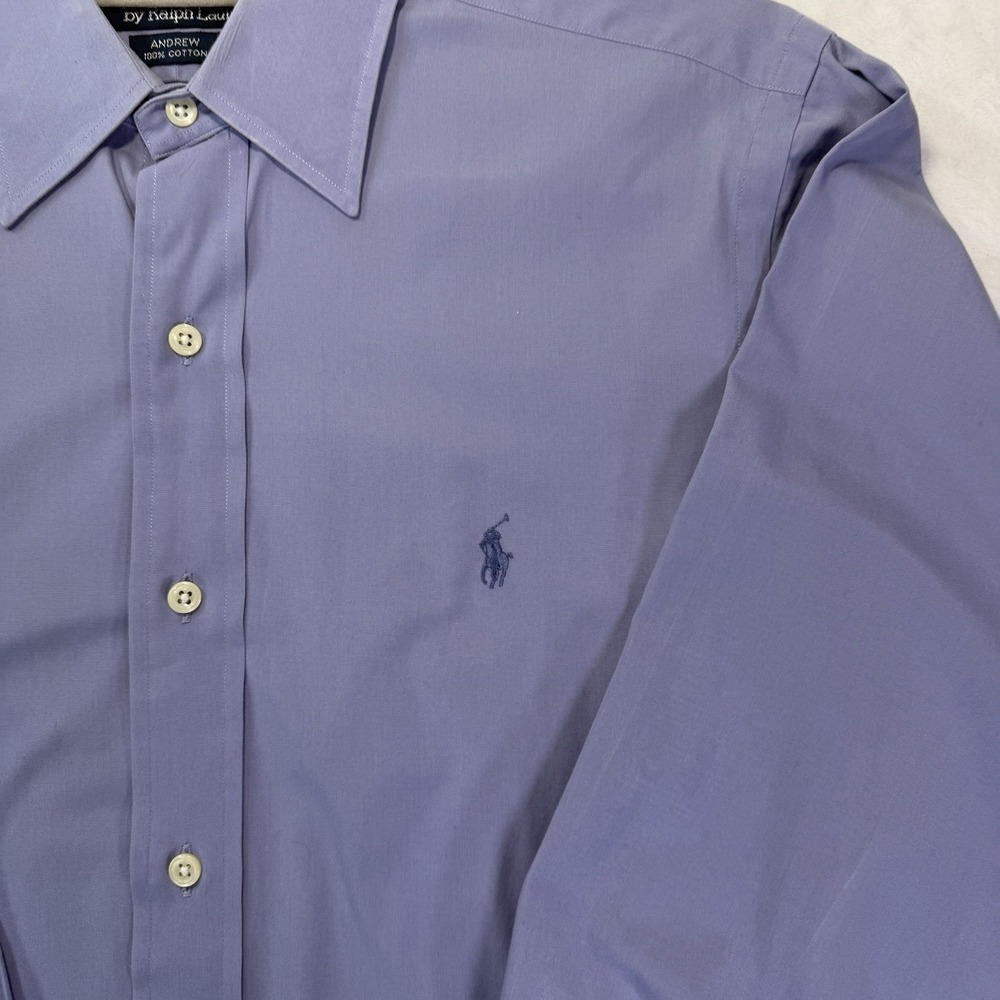 VTG 90's Polo Ralph Lauren Andrew 15 Blue/Lavender Shirt 100% Cotton Preppy - Picture 3 of 8
